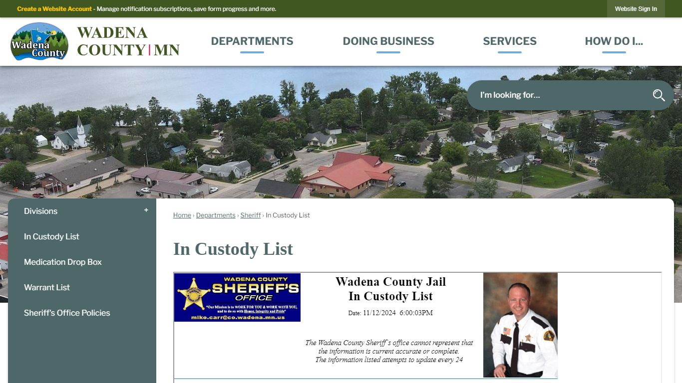 In Custody List | Wadena County, MN - Official Website