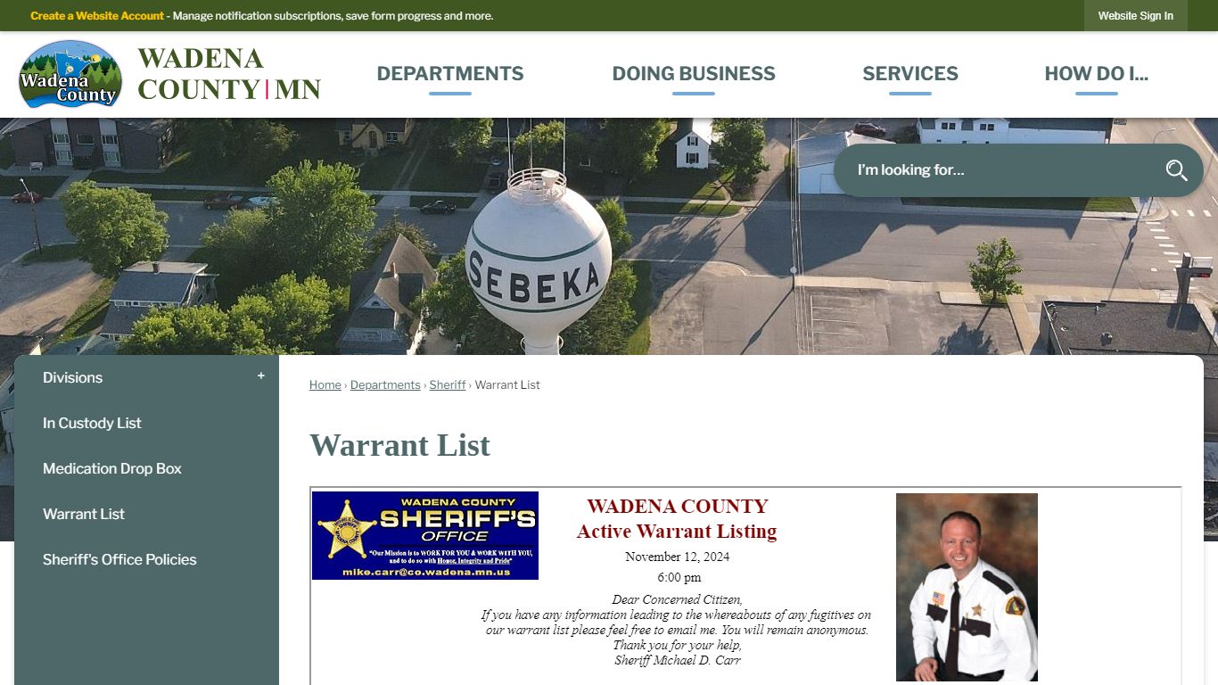 Warrant List | Wadena County, MN - Official Website