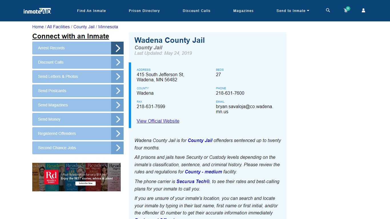 Wadena County Jail - Inmate Locator