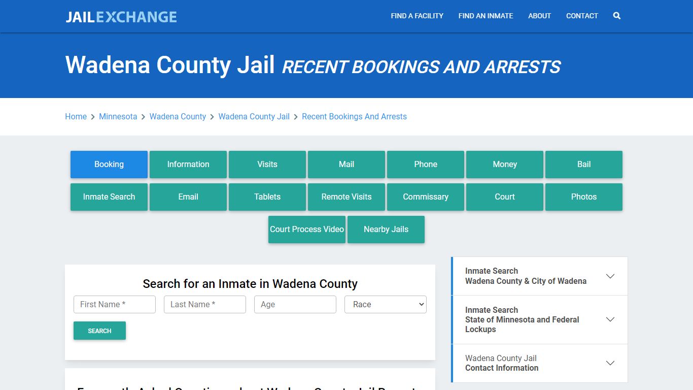 Wadena County Jail Recent Bookings And Arrests - Jail Exchange