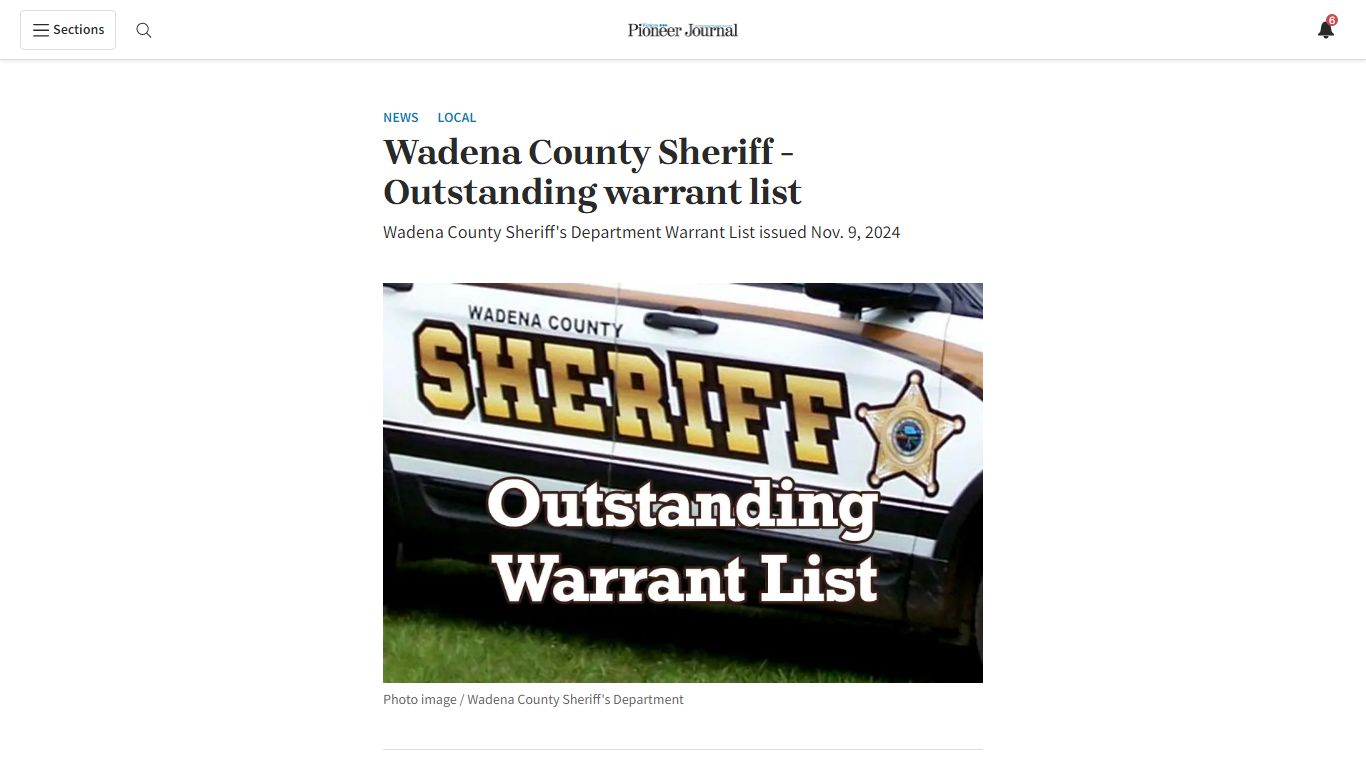 Wadena County Sheriff - Outstanding warrant list